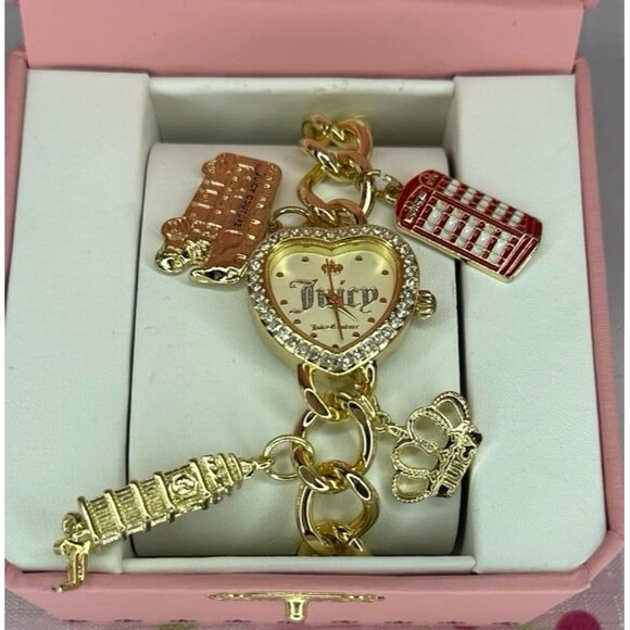 GOLD JUICY COUTURE HEART-SHAPED LONDON THEMED WATCH - Picture 1 of 4